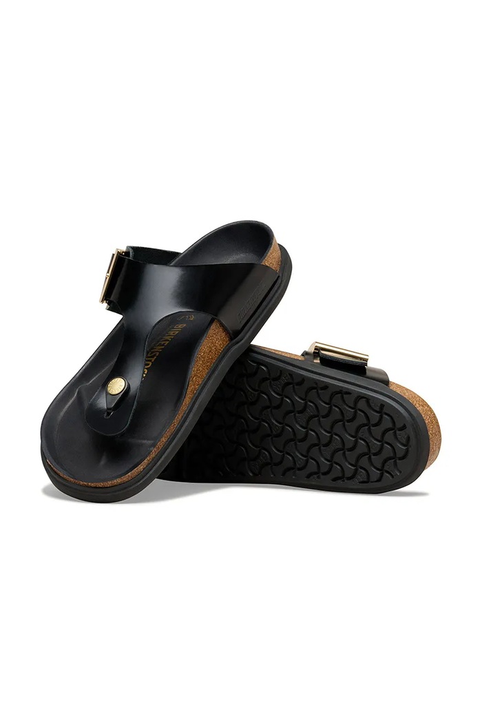 Birkenstock Gizeh papuci cu toc plat pentru femei din piele negru 1031817