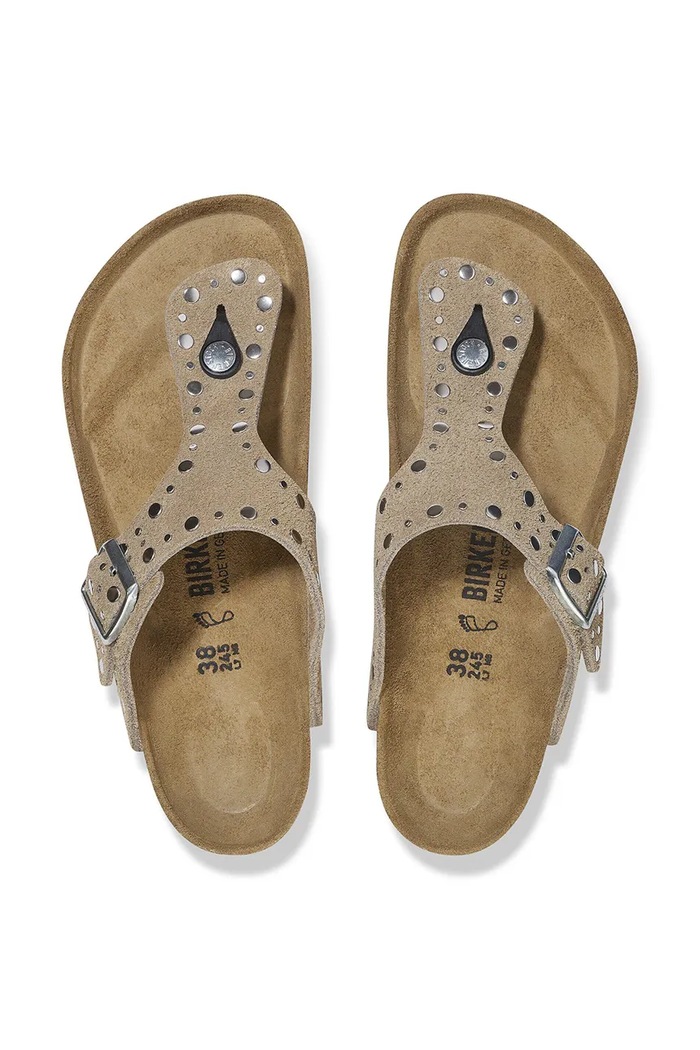 Birkenstock Gizeh Rivet вьетнамки женские замшевые бежевый 1029388