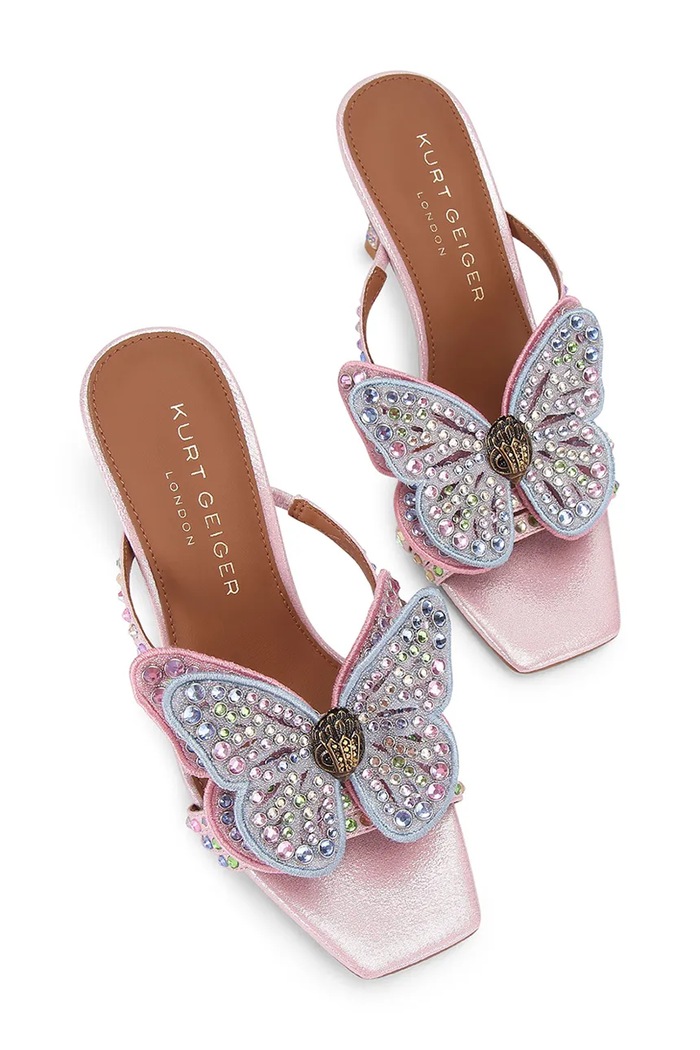 Kurt Geiger London sandały na wysokim obcasie damskie Butterfly Mule Sdl 5610053069 różowy SS26