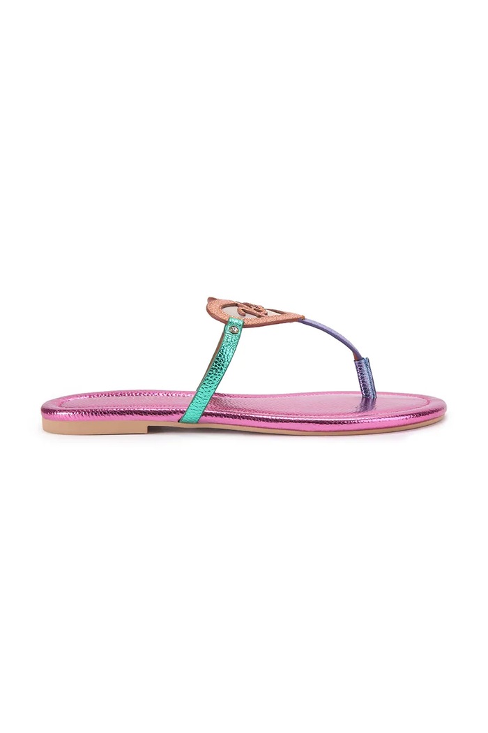 Kurt Geiger London чехли дамски от кожа Kurt Heart T Bar Flat розов 5611769189