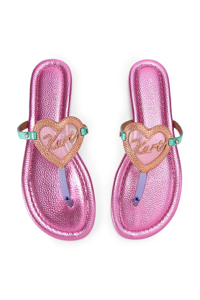 Kurt Geiger London чехли дамски от кожа Kurt Heart T Bar Flat 5611769189 розов SS26