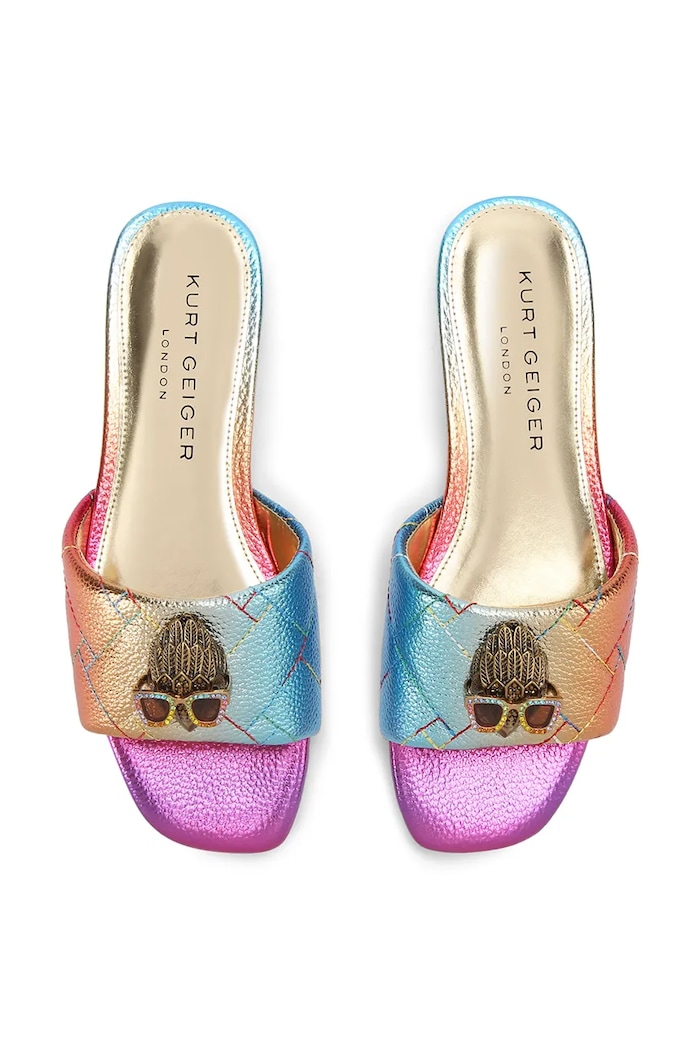 Încălțăminte Kurt Geiger London papuci cu toc plat pentru femei, din piele Kensington Flat Sandal 8496199119 portocaliu
