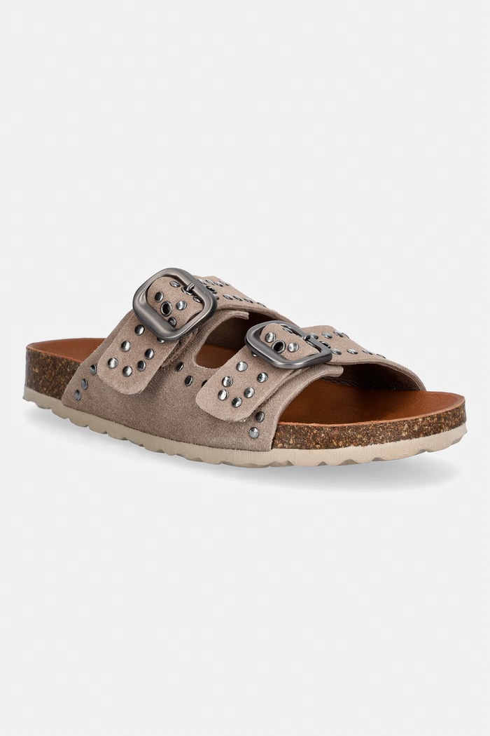 Verbenas чехли дамски от велур RANDEL SERRAJE TACHAS NAT кафяв 3301871146.PIEDRA