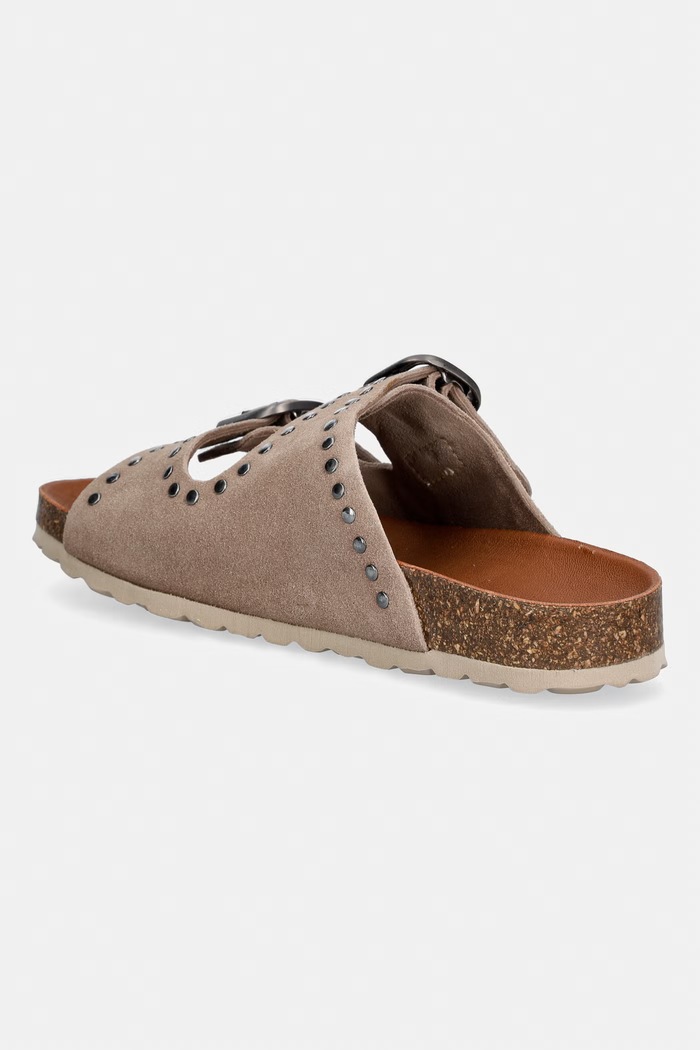 Обувки Verbenas чехли дамски от велур RANDEL SERRAJE TACHAS NAT 3301871146.PIEDRA кафяв