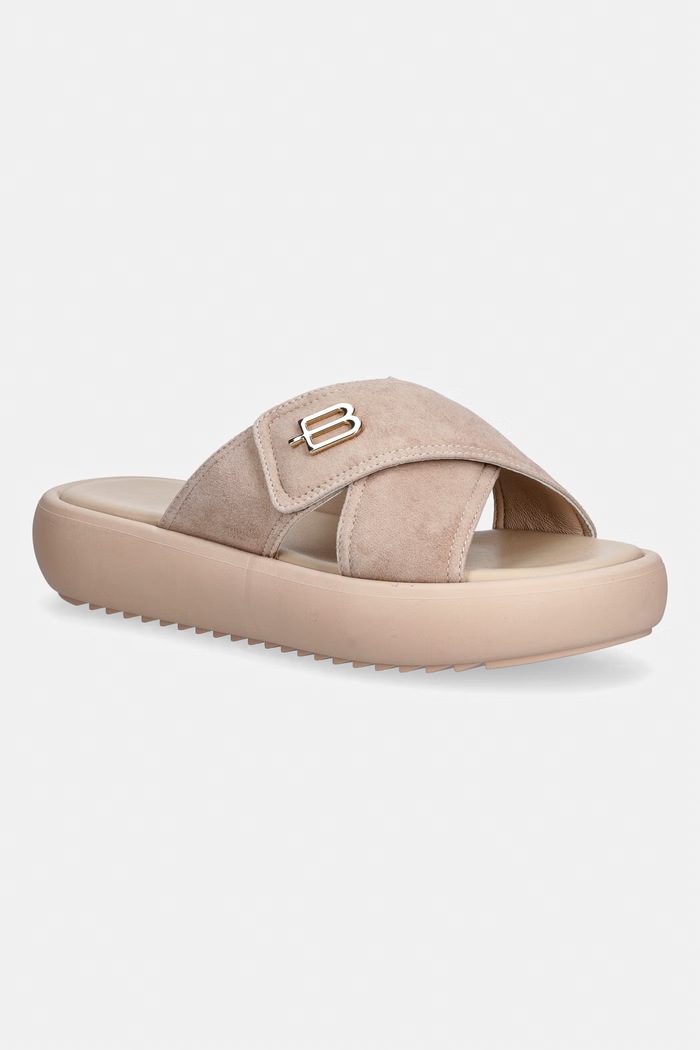 Baldinini papuci cu platformă pentru femei, din piele întoarsă bej D6E118P1CAMO.7890