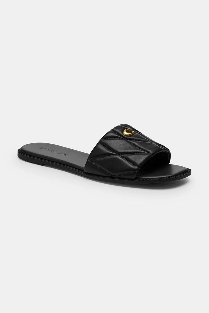 Coach šľapky na plochom podpätku dámske kožené Holly Quilted Leather Sandal CEF42.BLK čierna SS26