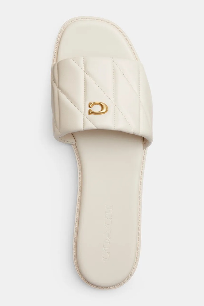 Coach šľapky na plochom podpätku dámske kožené Holly Quilted Leather Sandal biela CEF42.CHK