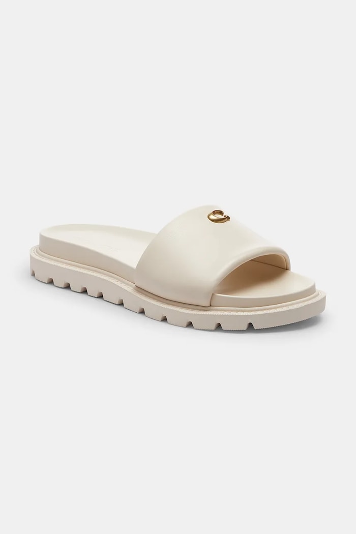 Coach šľapky na plochom podpätku dámske kožené Brynn Leather Slide Sandal CEF50.CHK biela SS26