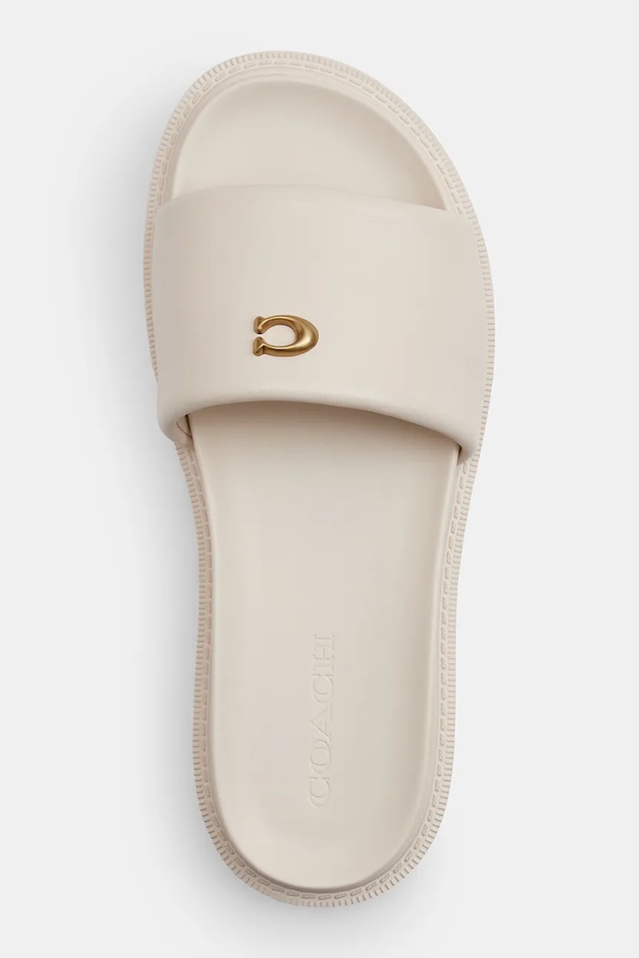 Coach šľapky na plochom podpätku dámske kožené Brynn Leather Slide Sandal biela CEF50.CHK