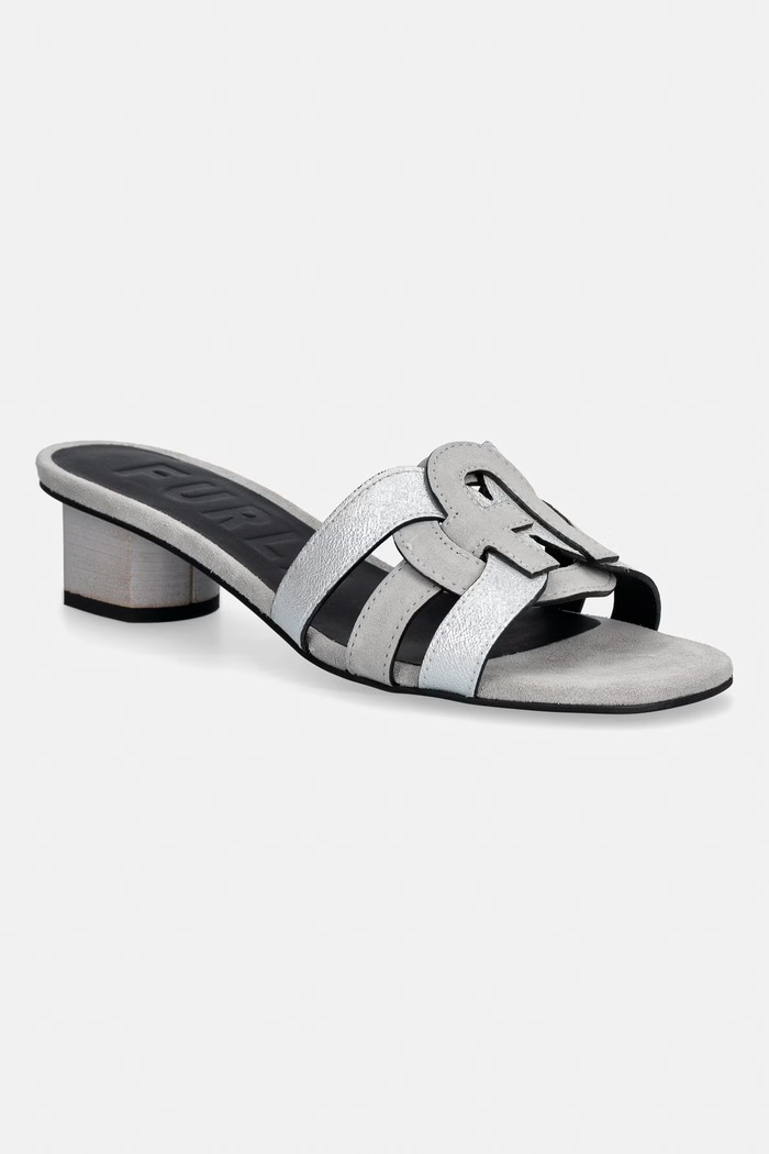 Furla papuci cu toc jos pentru femei, din piele Cilindro gri YL25CIL.BX4523.4976S