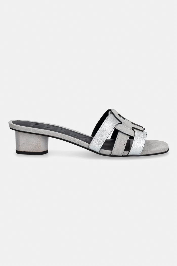 Furla papuci cu toc jos pentru femei, din piele Cilindro YL25CIL.BX4523.4976S gri SS26