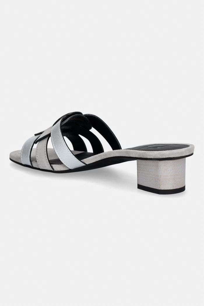 Încălțăminte Furla papuci cu toc jos pentru femei, din piele Cilindro YL25CIL.BX4523.4976S gri