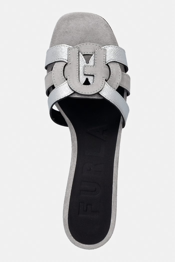 Furla papuci cu toc jos pentru femei, din piele Cilindro gri YL25CIL.BX4523.4976S