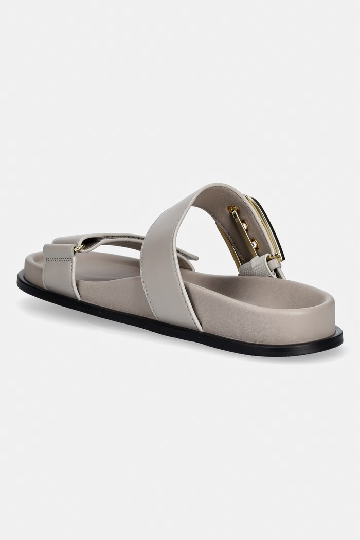 Obuv Furla dámske kožené šľapky na plochej podrážke Solea YL56SOE.BX4513.4488S béžová