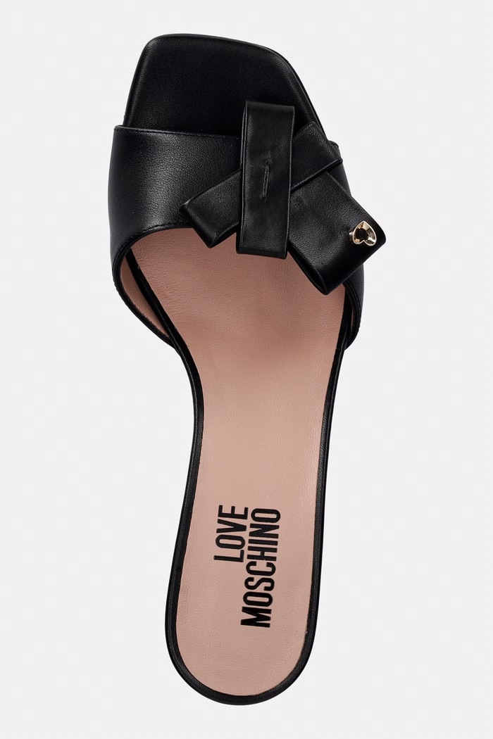 Love Moschino šľapky na podpätku dámske kožené čierna JA28115G0OIE0000