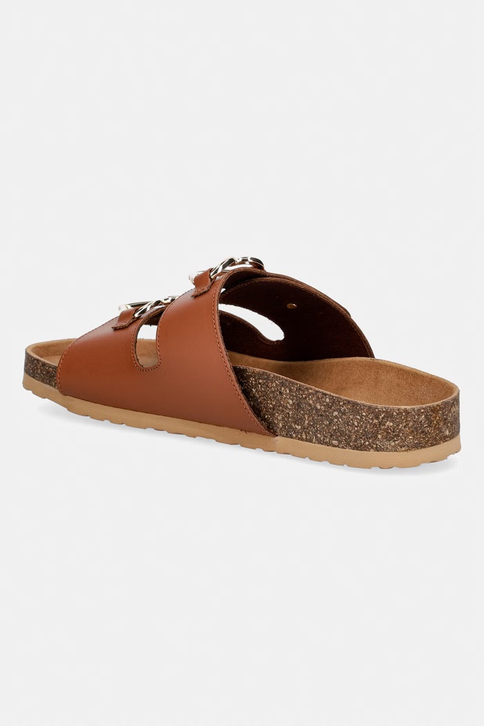 Încălțăminte Love Moschino papuci cu toc plat pentru femei, din piele JA28173G0OIA0200 maro