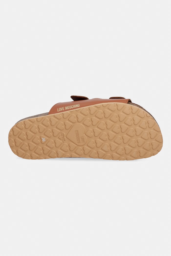 Love Moschino papuci cu toc plat pentru femei, din piele JA28173G0OIA0200 maro