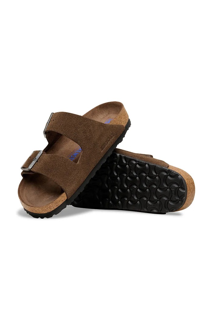 Birkenstock Arizona чехли с равна подметка дамски от велур кафяв 1031640.
