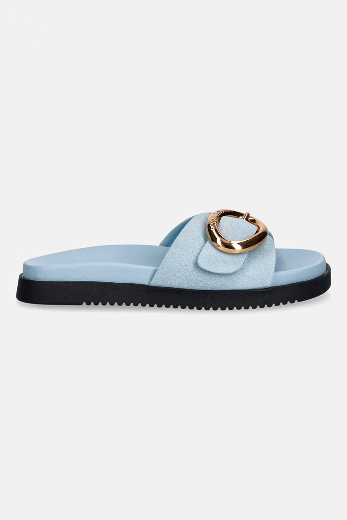 Steve Madden papuci cu vârf deschis pentru femei, din piele întoarsă Mistify 11005536.455 albastru SS26