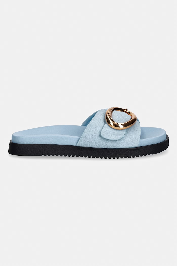 Steve Madden papuci cu vârf deschis pentru femei, din piele întoarsă Mistify 11005536.455 albastru SS26