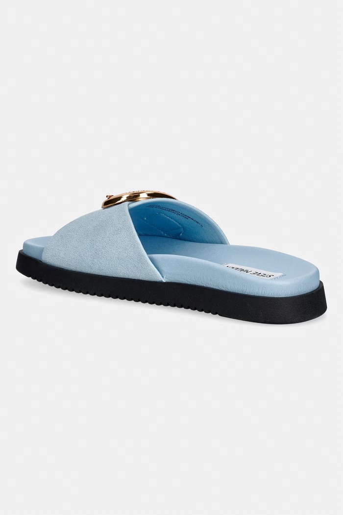 Încălțăminte Steve Madden papuci cu vârf deschis pentru femei, din piele întoarsă Mistify 11005536.455 albastru