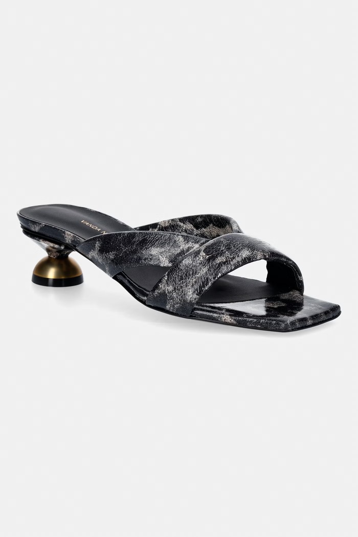 Vanda Novak šľapky na nízkom podpätku dámske kožené Maya.Gray.Leopard čierna SS26