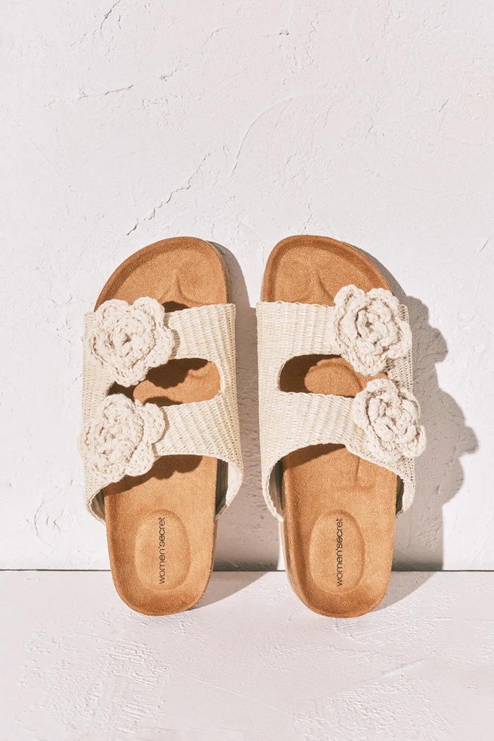 women'secret σαγιονάρες Γυναικεία MMT FLOWER BIO ECRU πράσινο 4993742