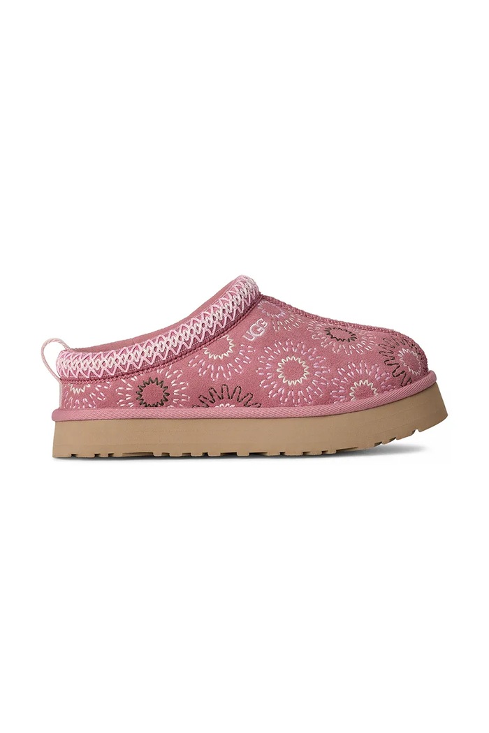 UGG papuci din piele întoarsă pentru copii TAZZ SUN STITCH roz 1175210K