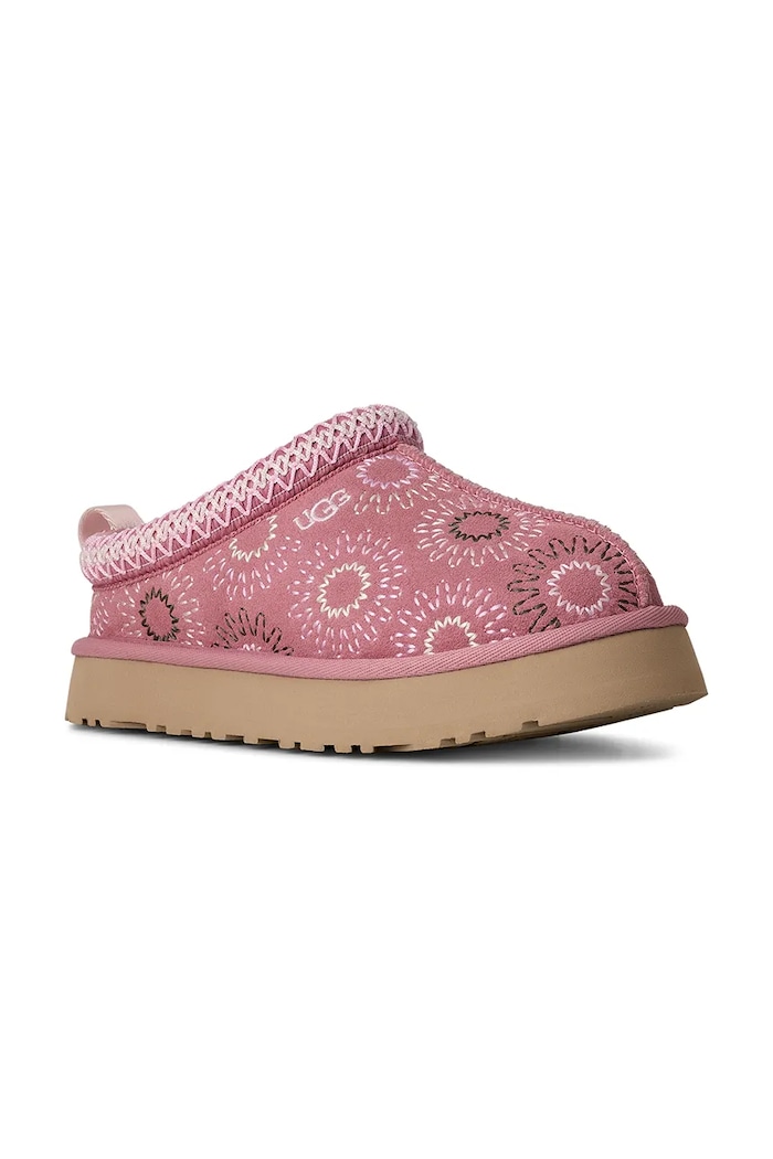 UGG papuci din piele întoarsă pentru copii TAZZ SUN STITCH 1175210K roz SS26