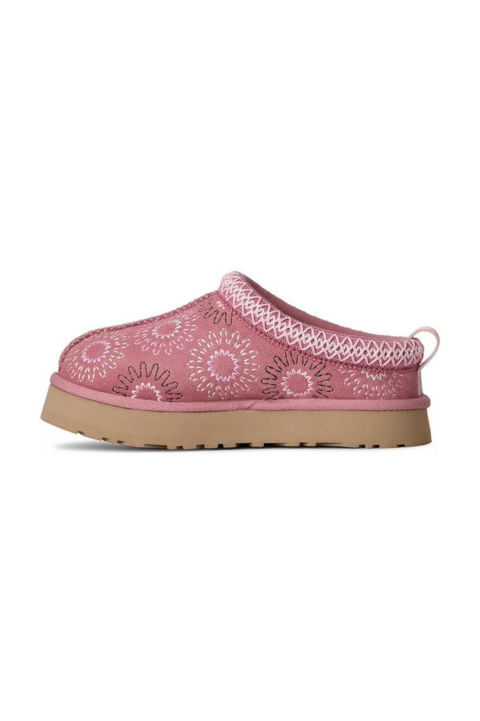 UGG papuci din piele întoarsă pentru copii TAZZ SUN STITCH roz 1175210K