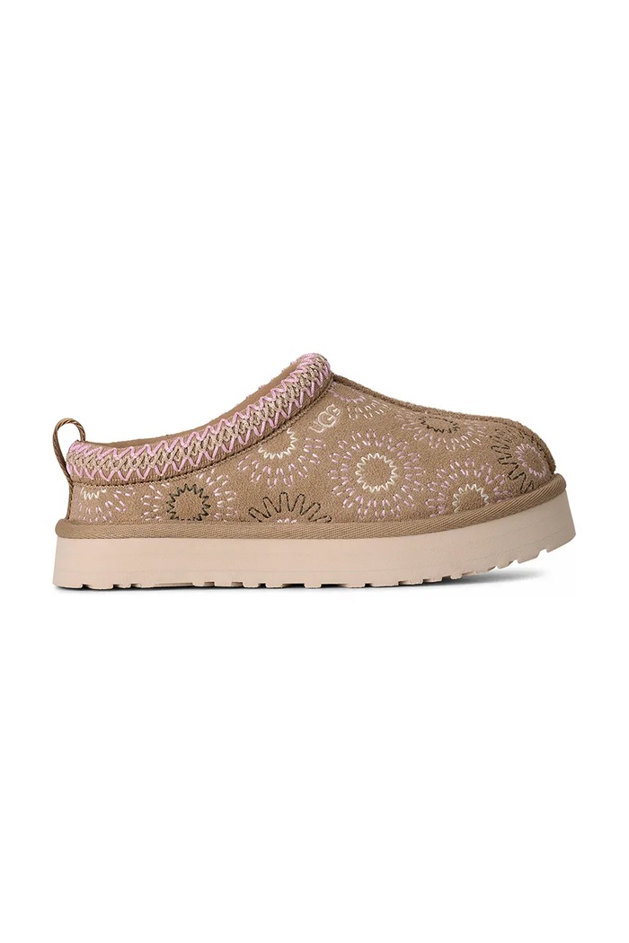 UGG papuci din piele întoarsă pentru copii TAZZ SUN STITCH bej 1175210K