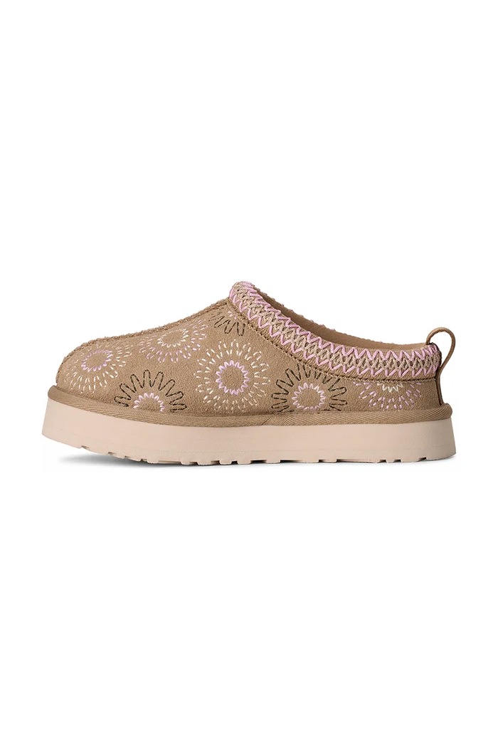 UGG papuci din piele întoarsă pentru copii TAZZ SUN STITCH bej 1175210K