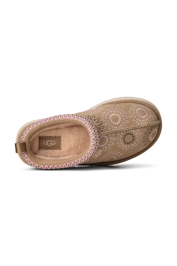 UGG papuci din piele întoarsă pentru copii TAZZ SUN STITCH 1175210K bej