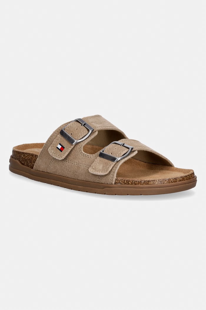Tommy Hilfiger šľapky detské semišové hnedá T3X2.34396