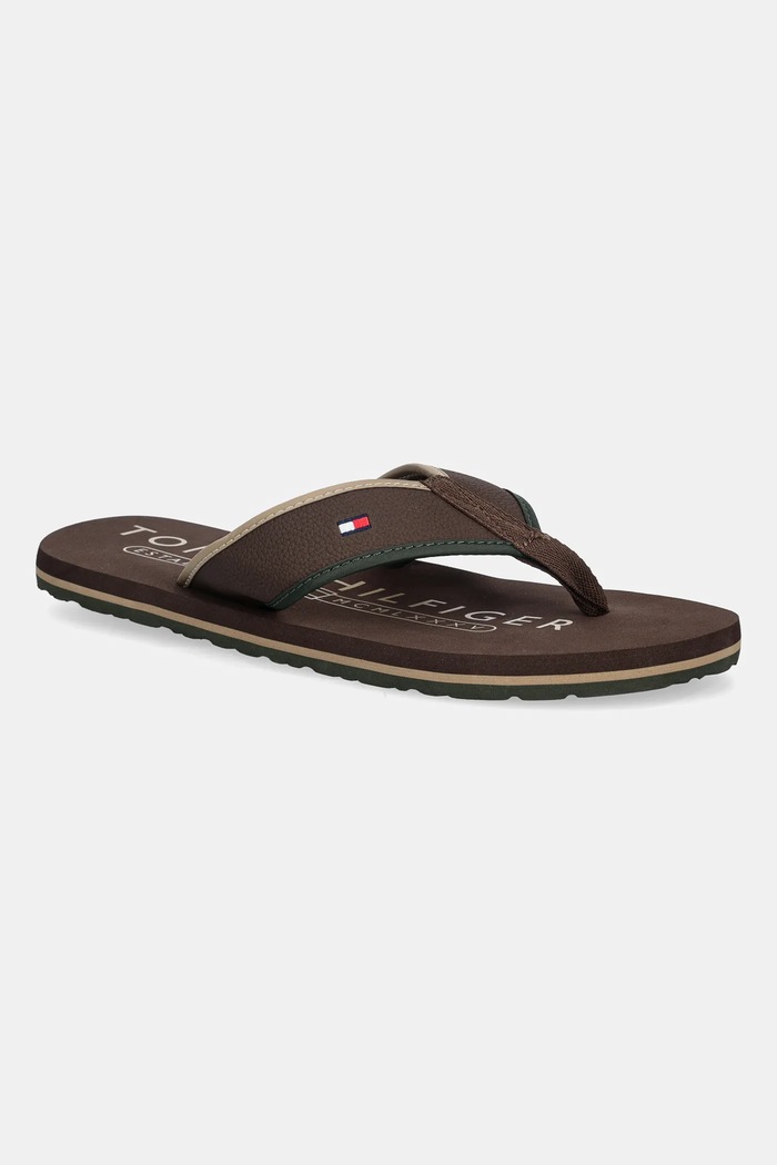 Žabky Tommy Hilfiger TUMBLE BEACH SANDAL hnědá FM0FM05710