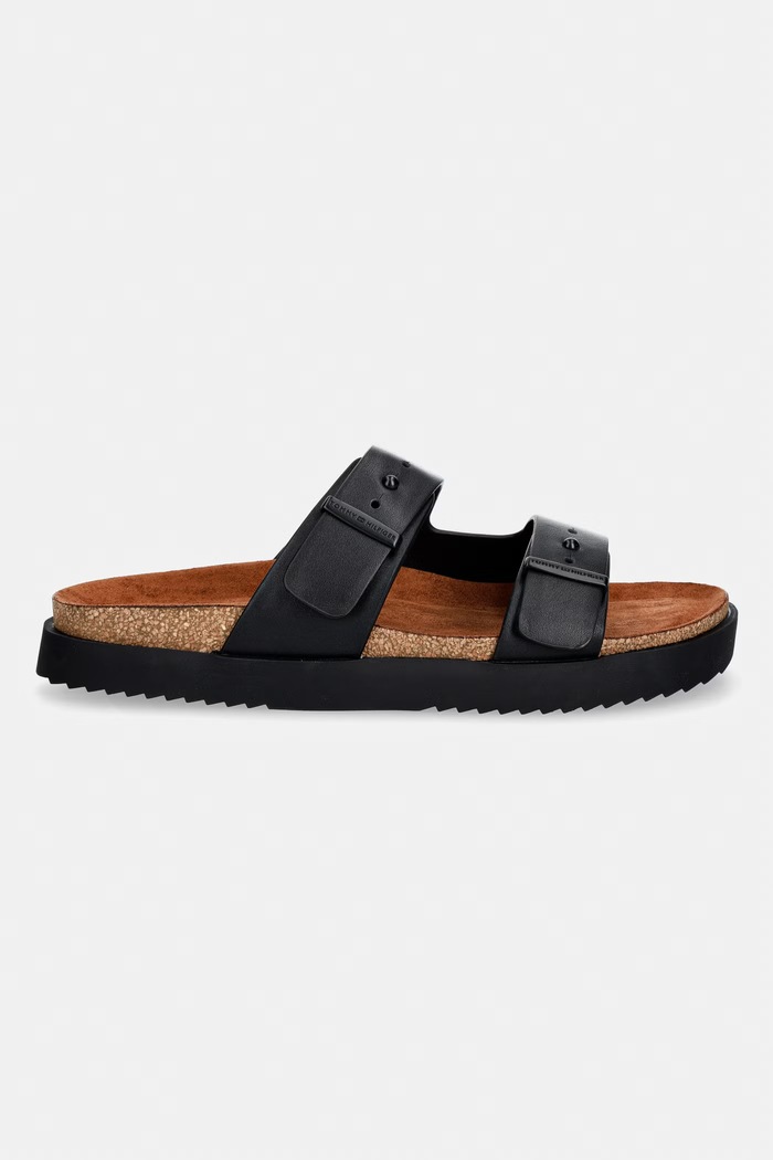Tommy Hilfiger šľapky pánske kožené HILFIGER CHAMBRAY BEACH SANDAL FM0FM05754 čierna SS26