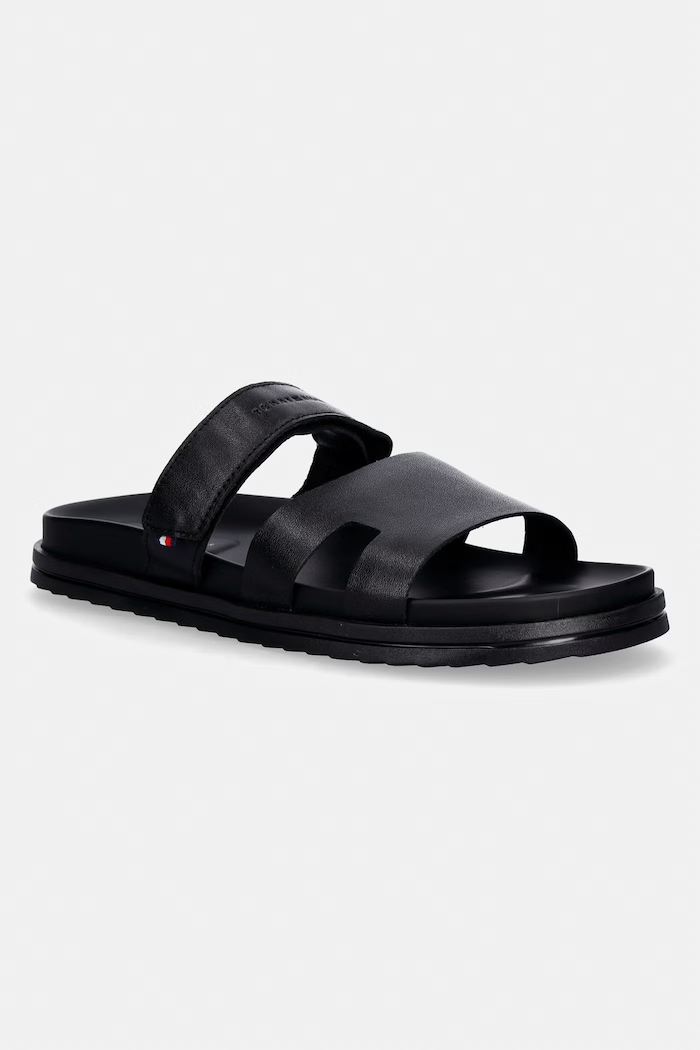 Tommy Hilfiger papuci pentru bărbați, din piele ADJUSTABLE PREMIUM LTH SANDAL negru FM0FM05773