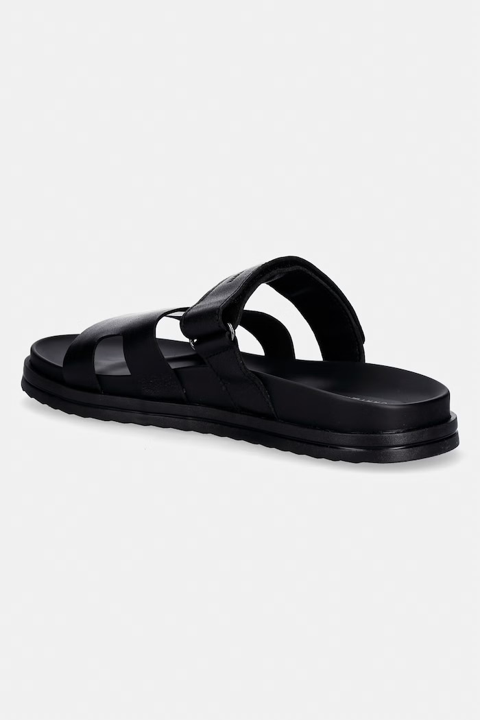 Încălțăminte Tommy Hilfiger papuci pentru bărbați, din piele ADJUSTABLE PREMIUM LTH SANDAL FM0FM05773 negru
