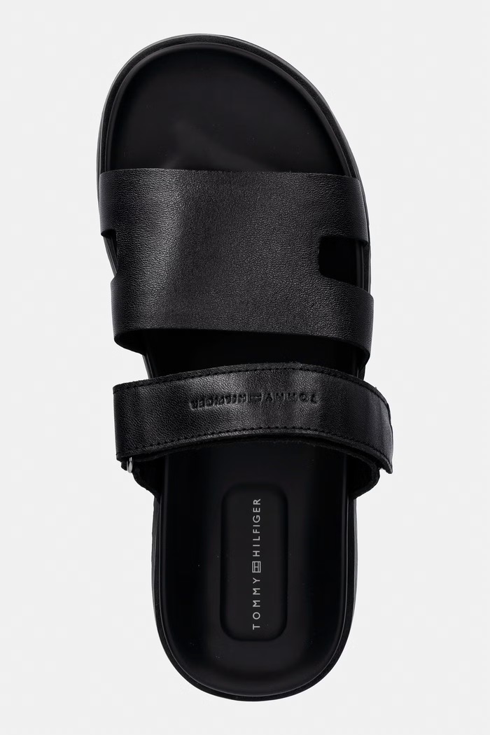 Tommy Hilfiger papuci pentru bărbați, din piele ADJUSTABLE PREMIUM LTH SANDAL negru FM0FM05773
