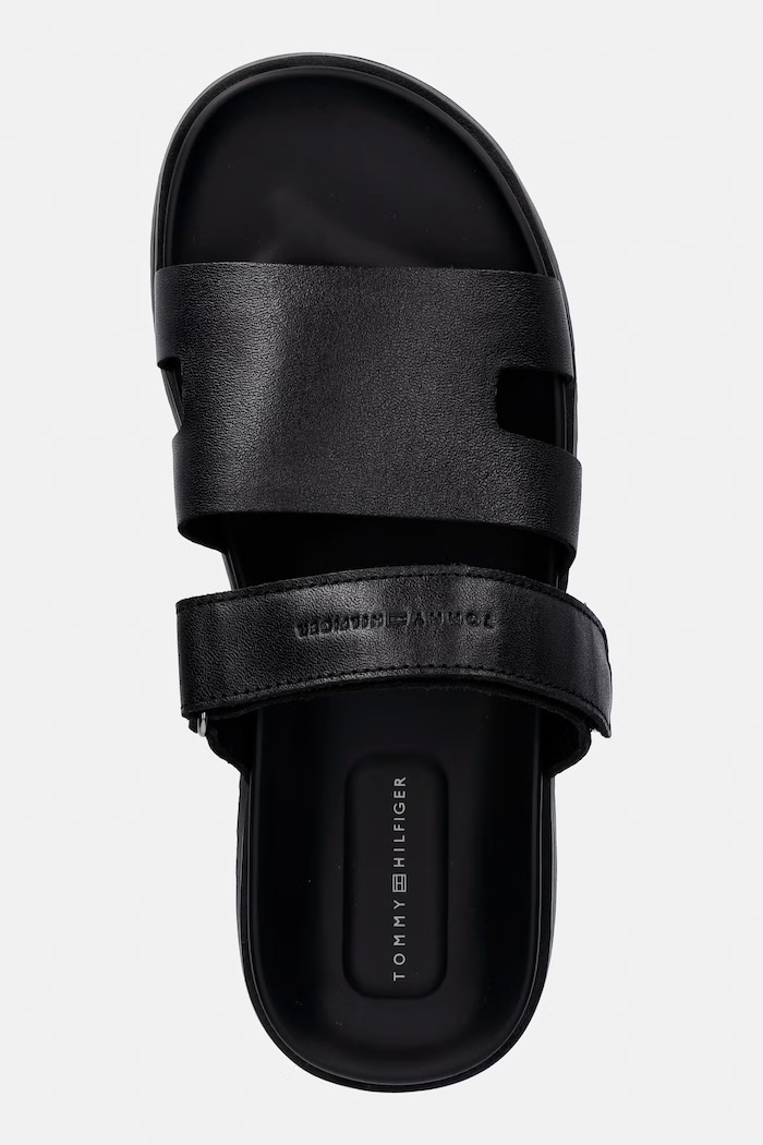 Tommy Hilfiger papuci pentru bărbați, din piele ADJUSTABLE PREMIUM LTH SANDAL negru FM0FM05773