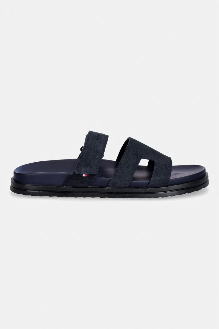 Tommy Hilfiger šľapky pánske semišové ADJUSTABLE PREMIUM SUEDE SANDAL FM0FM05774 tmavomodrá SS26