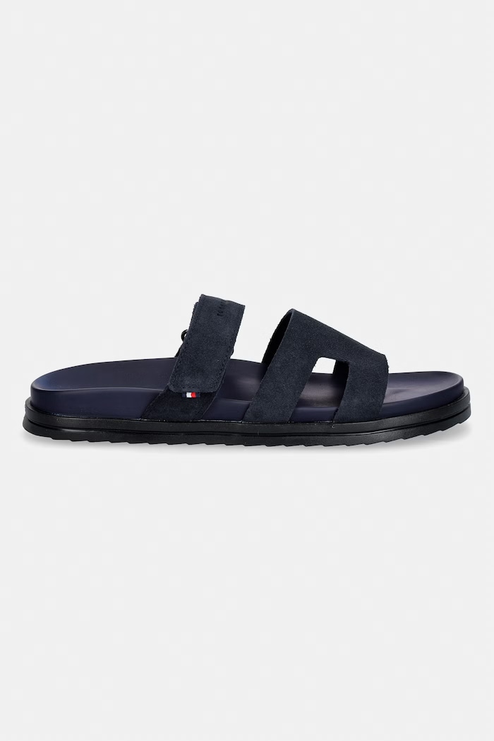 Tommy Hilfiger šľapky pánske semišové ADJUSTABLE PREMIUM SUEDE SANDAL FM0FM05774 tmavomodrá SS26
