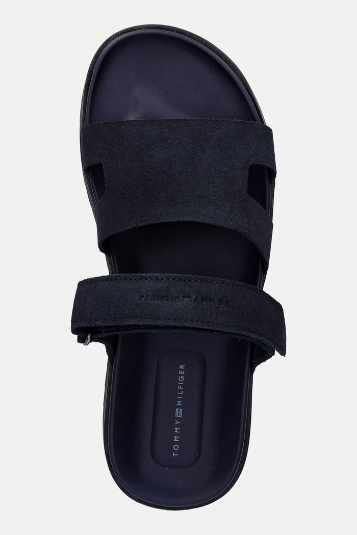 Tommy Hilfiger šľapky pánske semišové ADJUSTABLE PREMIUM SUEDE SANDAL tmavomodrá FM0FM05774