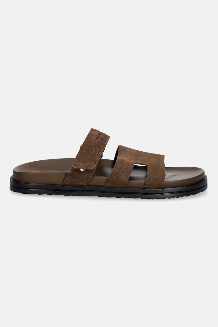 Tommy Hilfiger klapki męskie zamszowe ADJUSTABLE PREMIUM SUEDE SANDAL FM0FM05774 brązowy SS26