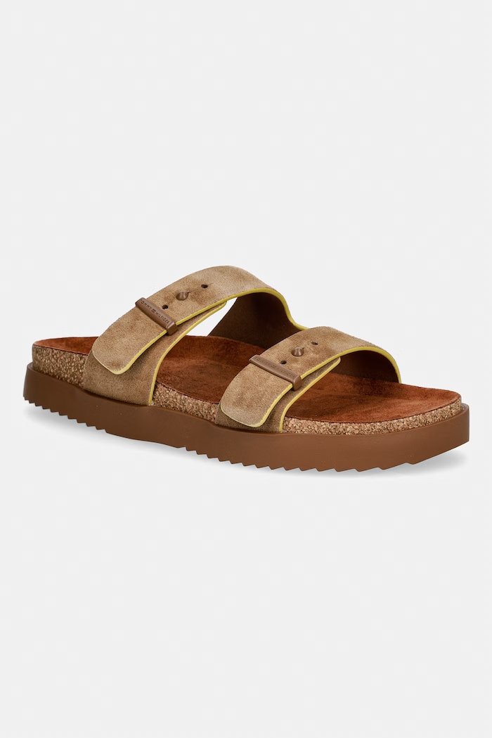 Tommy Hilfiger papuci pentru bărbați, din piele întoarsă CORK ADJUSTABLE SUEDE SANDAL maro FM0FM05869