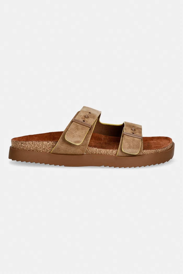 Tommy Hilfiger papuci pentru bărbați, din piele întoarsă CORK ADJUSTABLE SUEDE SANDAL FM0FM05869 maro SS26
