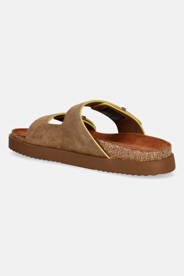 Încălțăminte Tommy Hilfiger papuci pentru bărbați, din piele întoarsă CORK ADJUSTABLE SUEDE SANDAL FM0FM05869 maro