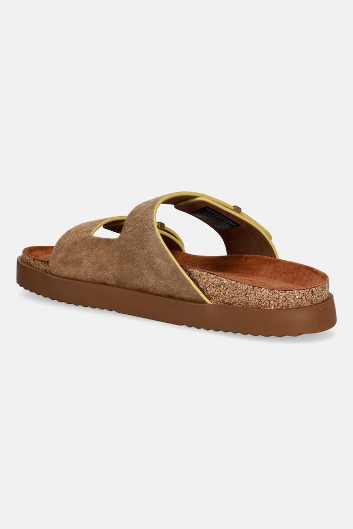 Încălțăminte Tommy Hilfiger papuci pentru bărbați, din piele întoarsă CORK ADJUSTABLE SUEDE SANDAL FM0FM05869 maro