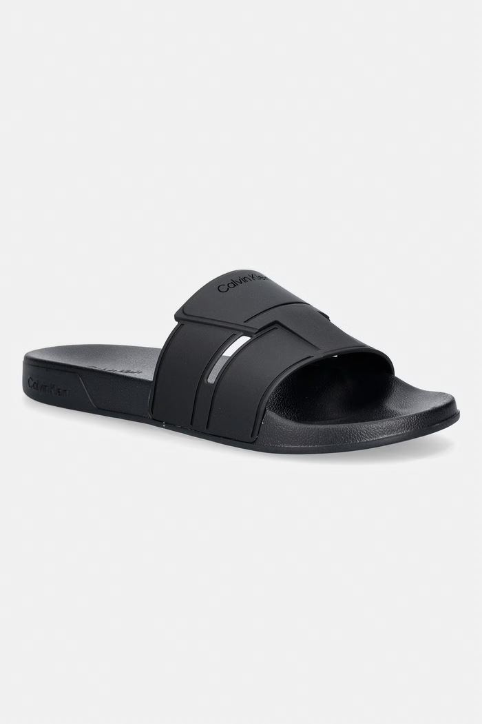 Calvin Klein klapki z odkrytymi palcami męskie ESS SLIDE DOUBLE T czarny HM0HM02111