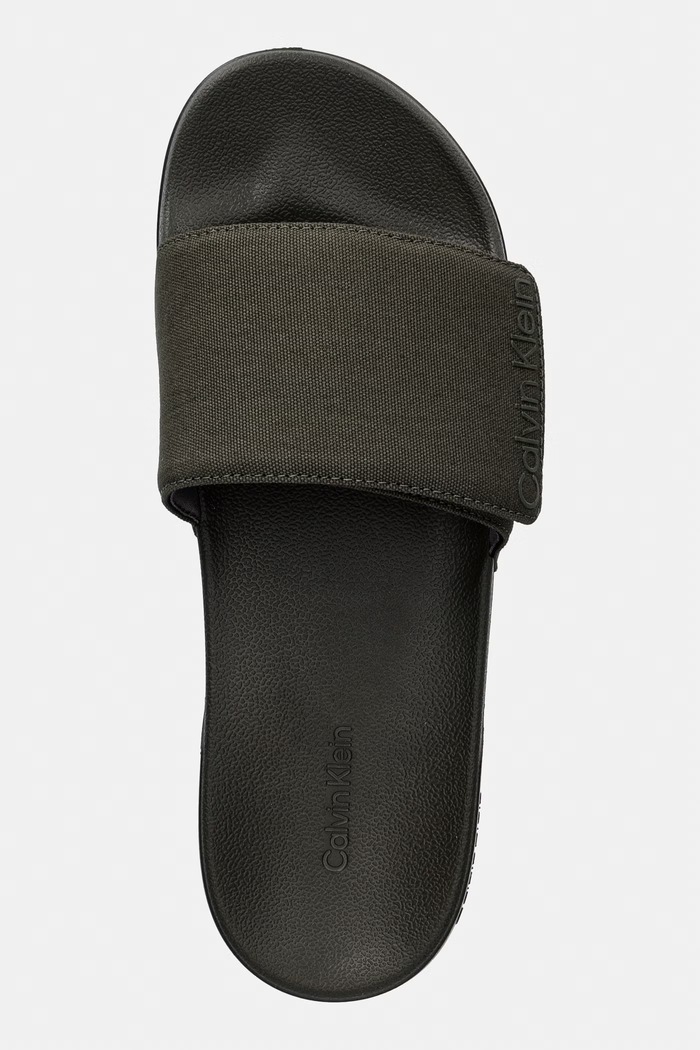 Calvin Klein klapki z odkrytymi palcami męskie ESS SLIDE ADJ MONOBRAND CV zielony HM0HM02115